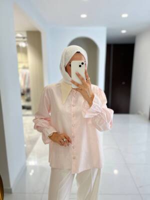 Taş Aksesurlı Yaka Detaylı Kol Lastik Oversıze Gömlek GMK08030 - 19