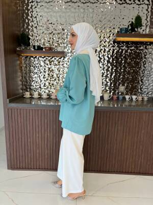 Taş Aksesurlı Yaka Detaylı Kol Lastik Oversıze Gömlek GMK08030 - 21