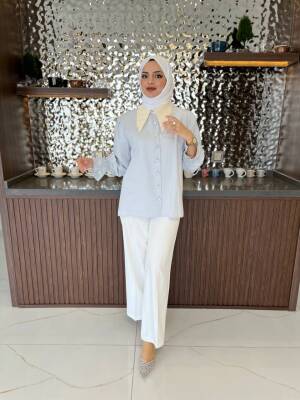 Taş Aksesurlı Yaka Detaylı Kol Lastik Oversıze Gömlek GMK08030 - 30