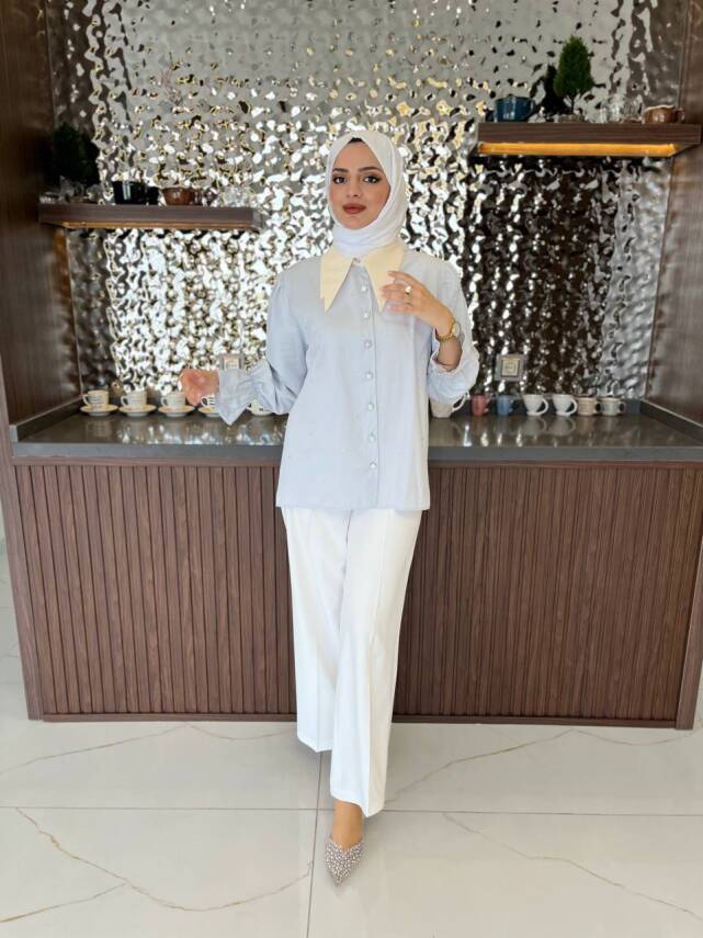 Taş Aksesurlı Yaka Detaylı Kol Lastik Oversıze Gömlek GMK08030 - 30