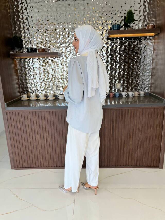 Taş Aksesurlı Yaka Detaylı Kol Lastik Oversıze Gömlek GMK08030 - 32