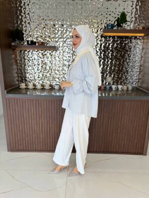 Taş Aksesurlı Yaka Detaylı Kol Lastik Oversıze Gömlek GMK08030 - 35