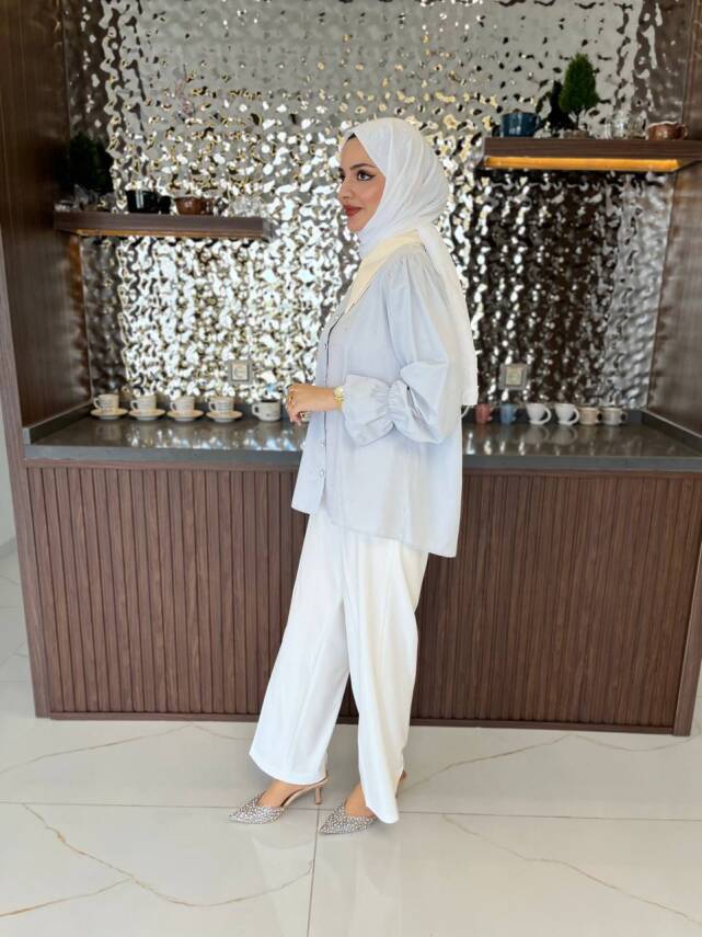 Taş Aksesurlı Yaka Detaylı Kol Lastik Oversıze Gömlek GMK08030 - 35