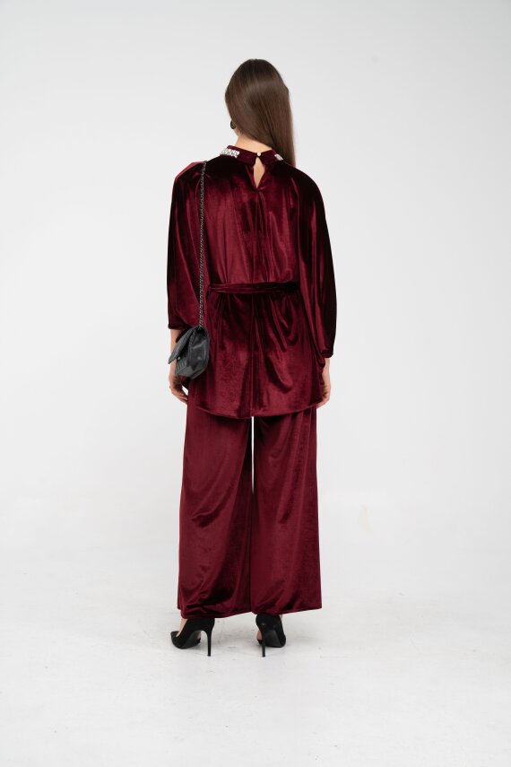 Taş Detaylı Kuşaklı Kadife Takım K8049 - 7