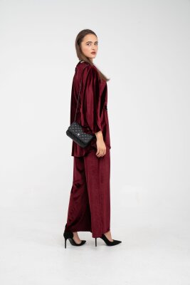 Taş Detaylı Kuşaklı Kadife Takım K8049 - 4