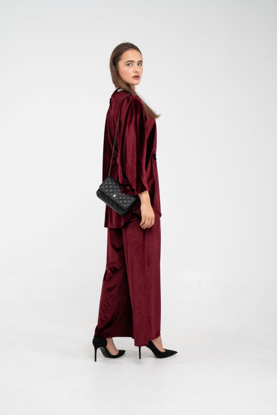 Taş Detaylı Kuşaklı Kadife Takım K8049 - 4