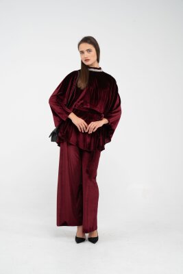 Taş Detaylı Kuşaklı Kadife Takım K8049 - 6