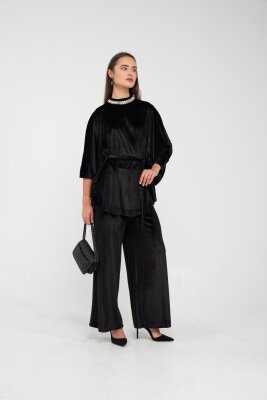 Taş Detaylı Kuşaklı Kadife Takım K8049 - 15