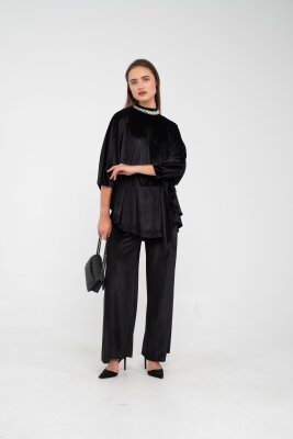 Taş Detaylı Kuşaklı Kadife Takım K8049 - 16