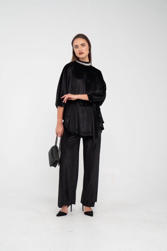 Taş Detaylı Kuşaklı Kadife Takım K8049 - 16