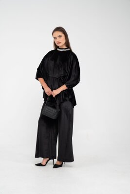 Taş Detaylı Kuşaklı Kadife Takım K8049 - 17