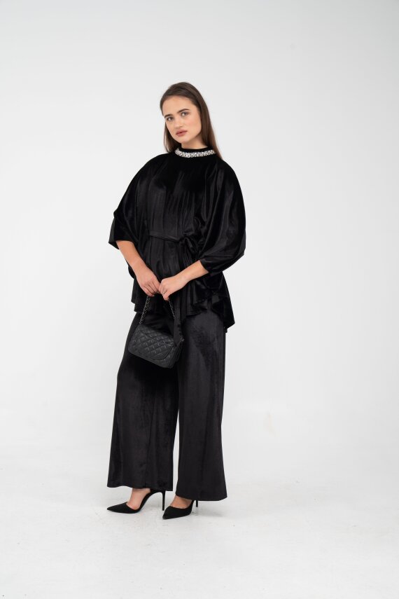 Taş Detaylı Kuşaklı Kadife Takım K8049 - 17