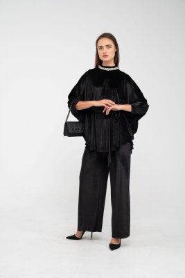 Taş Detaylı Kuşaklı Kadife Takım K8049 - 21