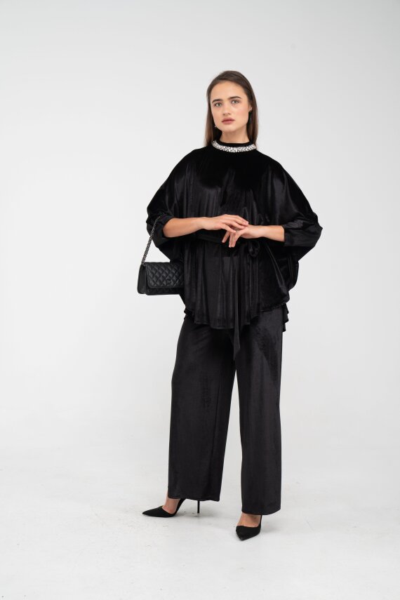 Taş Detaylı Kuşaklı Kadife Takım K8049 - 21