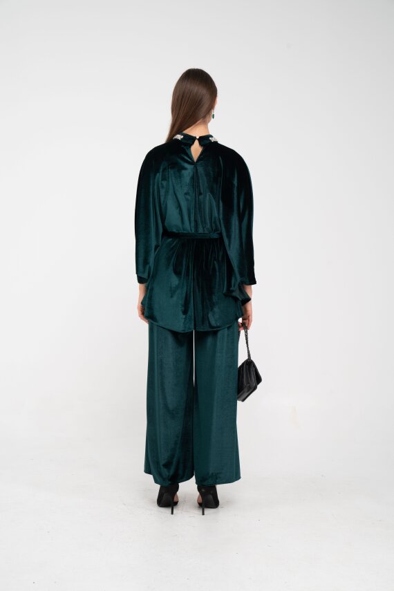 Taş Detaylı Kuşaklı Kadife Takım K8049 - 27