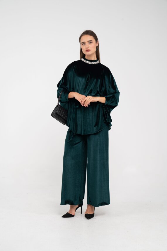 Taş Detaylı Kuşaklı Kadife Takım K8049 - 23