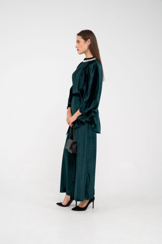 Taş Detaylı Kuşaklı Kadife Takım K8049 - 25