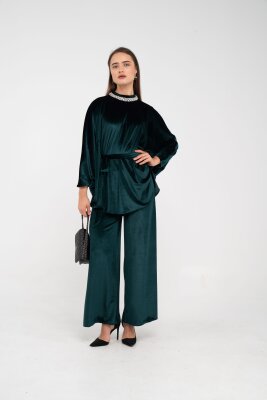 Taş Detaylı Kuşaklı Kadife Takım K8049 - 24