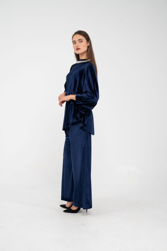 Taş Detaylı Kuşaklı Kadife Takım K8049 - 30