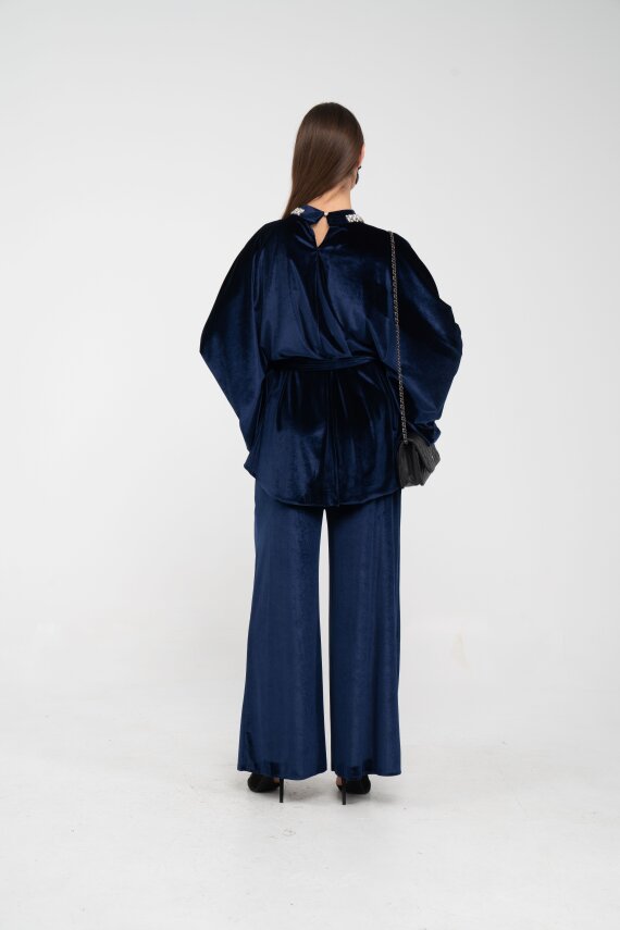 Taş Detaylı Kuşaklı Kadife Takım K8049 - 32