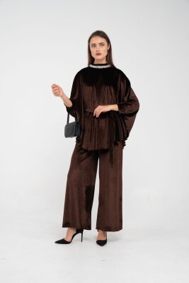 Taş Detaylı Kuşaklı Kadife Takım K8049 - 36