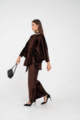 Taş Detaylı Kuşaklı Kadife Takım K8049 - 37