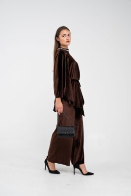 Taş Detaylı Kuşaklı Kadife Takım K8049 - 38