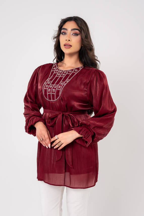 Taş işlemeli Kemer Detaylı Bluz BLZ16086 - 1
