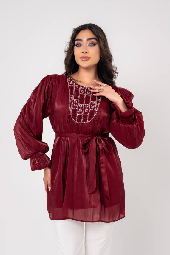 Taş işlemeli Kemer Detaylı Bluz BLZ16086 - 2