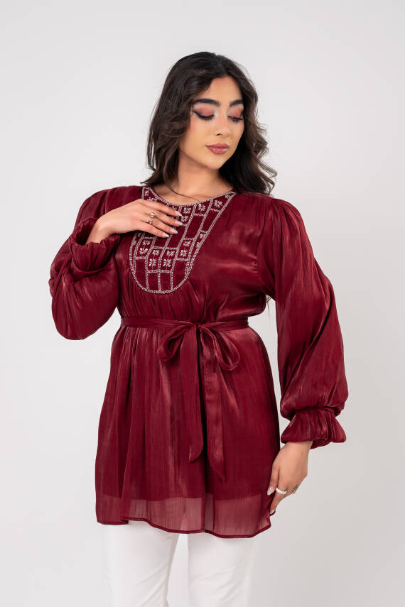 Taş işlemeli Kemer Detaylı Bluz BLZ16086 - 6