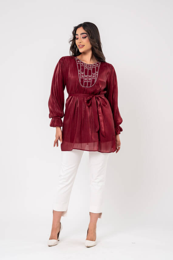 Taş işlemeli Kemer Detaylı Bluz BLZ16086 - 7