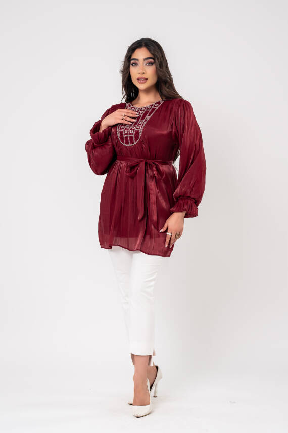 Taş işlemeli Kemer Detaylı Bluz BLZ16086 - 8