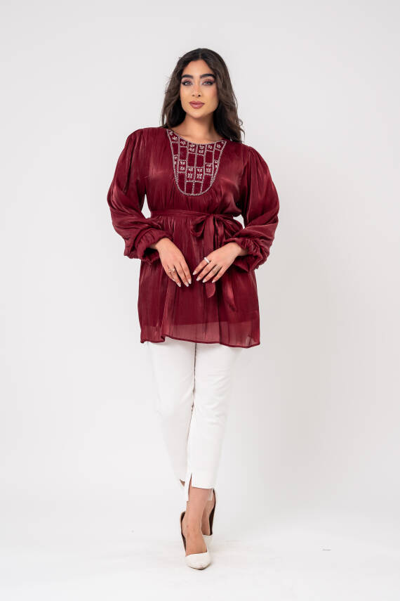Taş işlemeli Kemer Detaylı Bluz BLZ16086 - 9