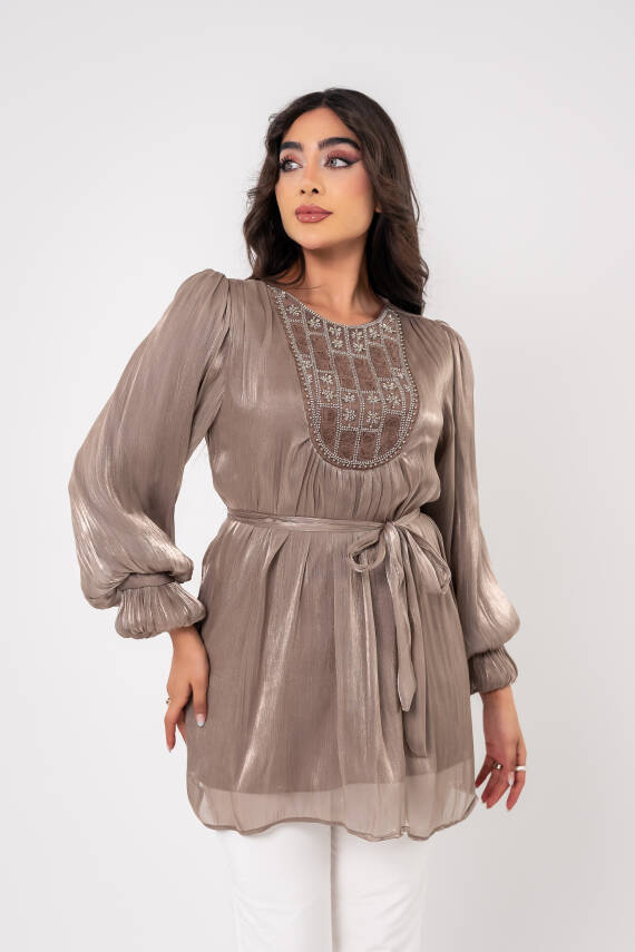 Taş işlemeli Kemer Detaylı Bluz BLZ16086 - 1