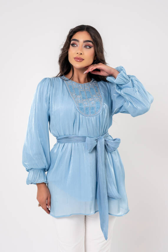 Taş işlemeli Kemer Detaylı Bluz BLZ16086 - 1