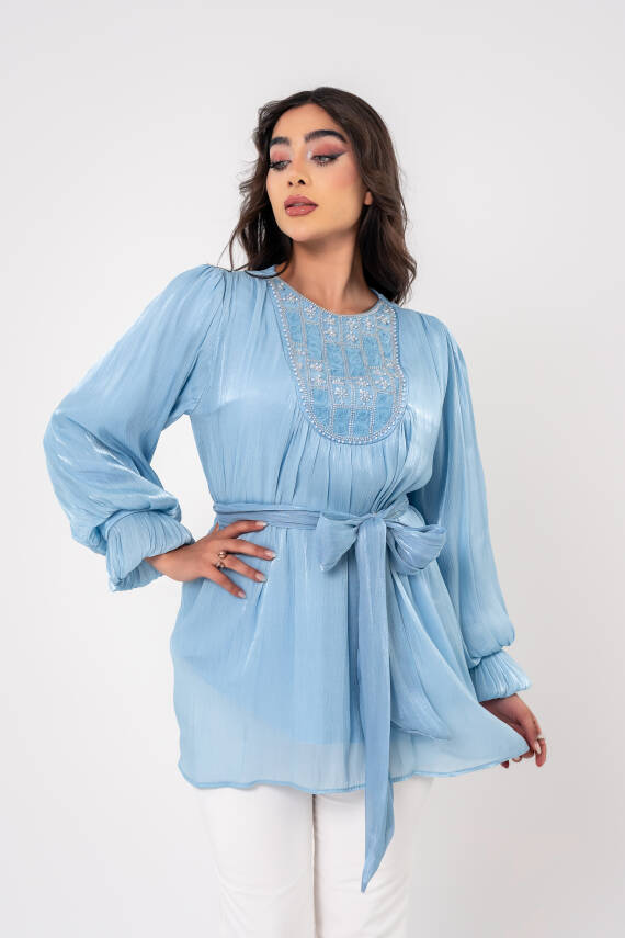 Taş işlemeli Kemer Detaylı Bluz BLZ16086 - 6