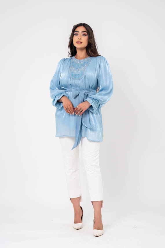 Taş işlemeli Kemer Detaylı Bluz BLZ16086 - 8