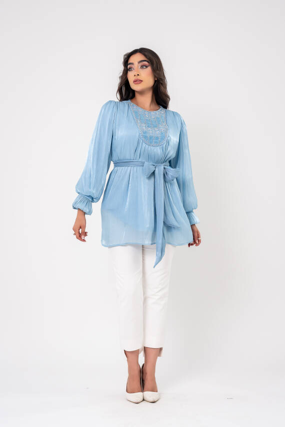 Taş işlemeli Kemer Detaylı Bluz BLZ16086 - 9