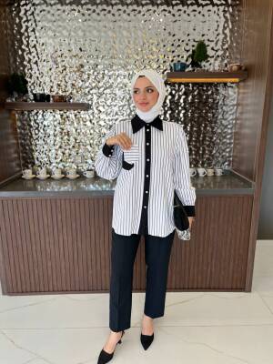 Taş İşlemli Parca Detaylı Düğme Aksesurlı Basıc Gömlek GMK08031 - 2