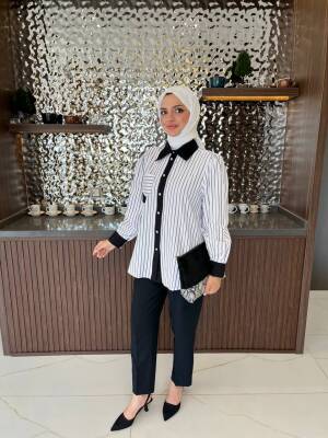 Taş İşlemli Parca Detaylı Düğme Aksesurlı Basıc Gömlek GMK08031 - 3