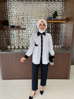 Taş İşlemli Parca Detaylı Düğme Aksesurlı Basıc Gömlek GMK08031 - 4