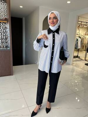 Taş İşlemli Parca Detaylı Düğme Aksesurlı Basıc Gömlek GMK08031 - 5