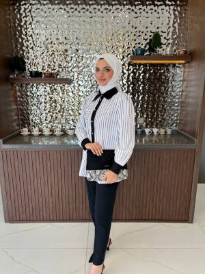 Taş İşlemli Parca Detaylı Düğme Aksesurlı Basıc Gömlek GMK08031 - 6