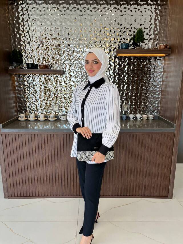 Taş İşlemli Parca Detaylı Düğme Aksesurlı Basıc Gömlek GMK08031 - 6