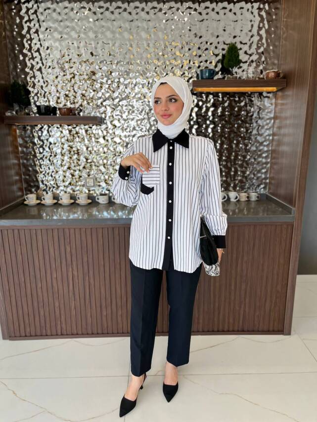 Taş İşlemli Parca Detaylı Düğme Aksesurlı Basıc Gömlek GMK08031 - 9