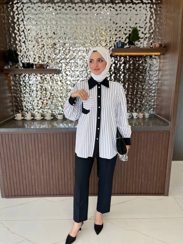 Taş İşlemli Parca Detaylı Düğme Aksesurlı Basıc Gömlek GMK08031 - 1