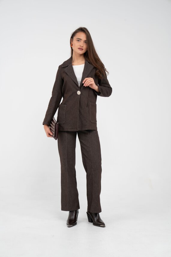 Tek Düğme Detaylı Alt Üst Kadın Takım K8075 - 7