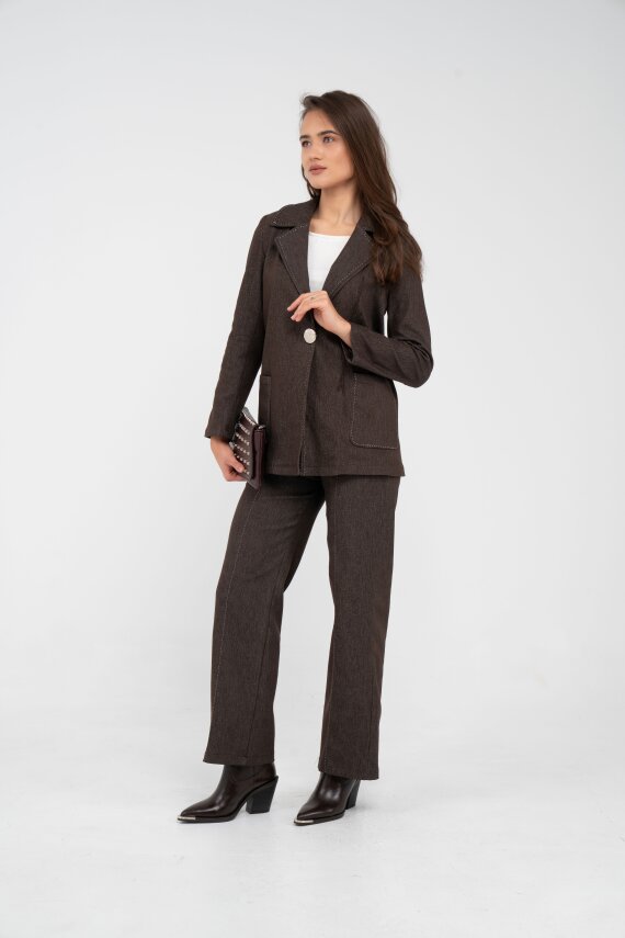 Tek Düğme Detaylı Alt Üst Kadın Takım K8075 - 9