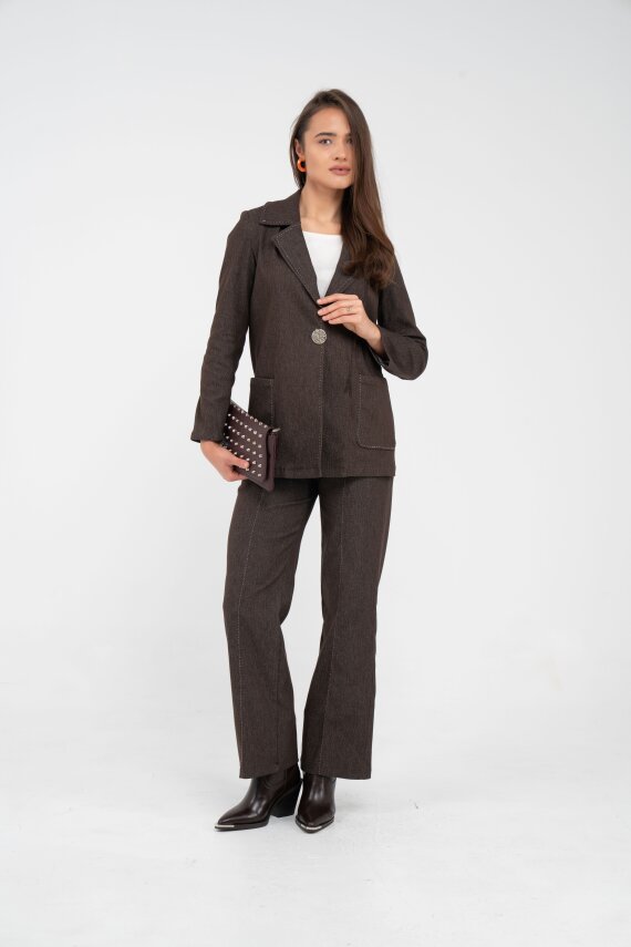 Tek Düğme Detaylı Alt Üst Kadın Takım K8075 - 11