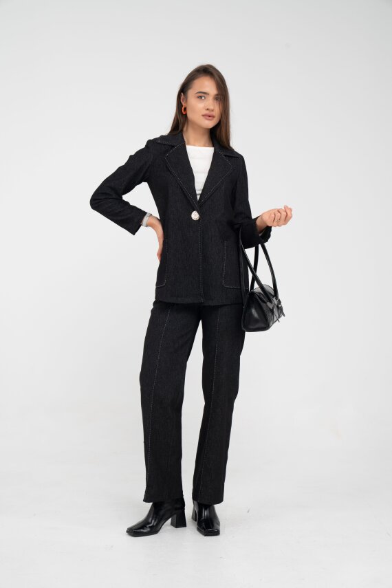 Tek Düğme Detaylı Alt Üst Kadın Takım K8075 - 15